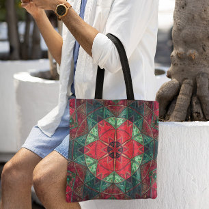 Mosaik Kaleidoskop Blume Rot und Aquamarin Tasche