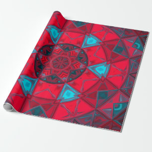 Mosaik Kaleidoskop Blume Rot und Blau Geschenkpapier