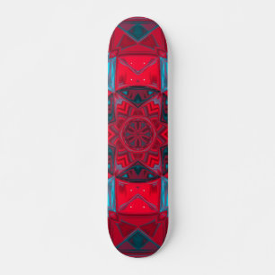 Mosaik Kaleidoskop Blume Rot und Blau Skateboard