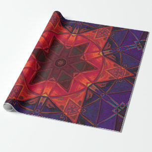 Mosaik Kaleidoskop Blume Rot und Lila Geschenkpapier