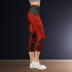 Mosaik Kaleidoskop Blume Rot und Schwarz Leggings