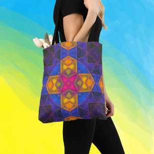 Mosaik Kaleidoskop Gelb Blau und Rosa Tasche