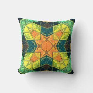 Mosaik Kaleidoskop Orange Gelb und Grün Kissen