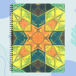 Mosaik Kaleidoskop Orange Gelb und Grün Notizbuch
