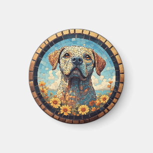 Mosaik-Labrador-Porträt in kreisförmigem Fliesenra Magnet