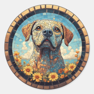 Mosaik-Labrador-Porträt in kreisförmigem Fliesenra Runder Aufkleber