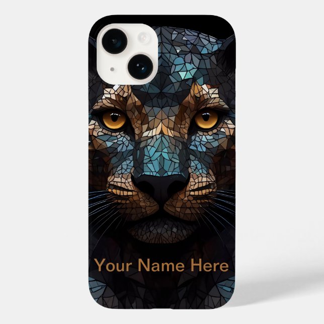 Mosaik Leopard gestanztes Glasportrait Case-Mate iPhone 14 Hülle (Rückseite)