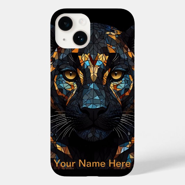 Mosaik Leopard gestanztes Glasportrait Case-Mate iPhone 14 Hülle (Rückseite)