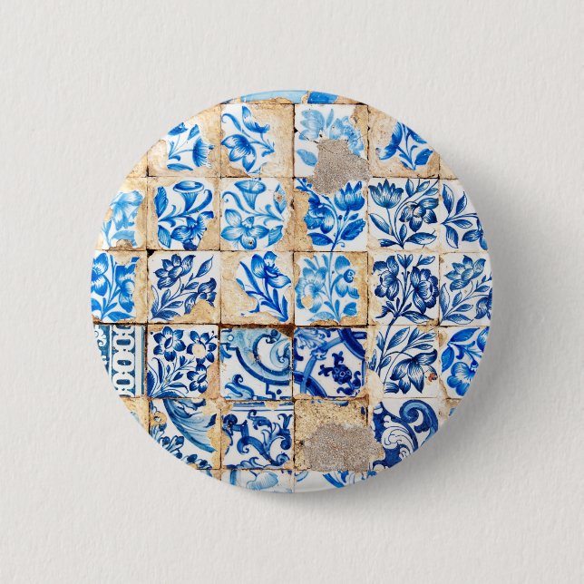 Mosaik lisbon blauen Dekoration portugal alten Fli Button (Vorderseite)