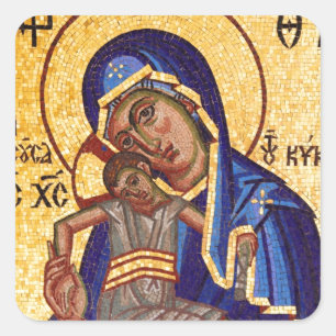 Mosaik Madonna u. Kinderikone Quadratischer Aufkleber