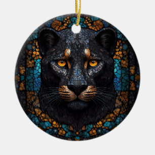Mosaik Majestät: Der Schwarze Panther Keramik Ornament