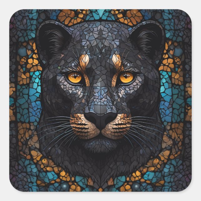 Mosaik Majestät: Der Schwarze Panther Quadratischer Aufkleber (Vorderseite)
