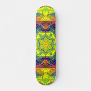 Mosaik Mandala Blume Gelb Blau und Grün Skateboard