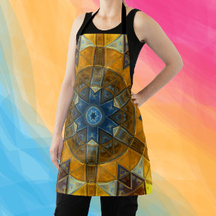Mosaik Mandala Blume Gelb und Blau Schürze