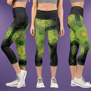 Mosaik Mandala Blume Gelb und Schwarz Capri Leggings