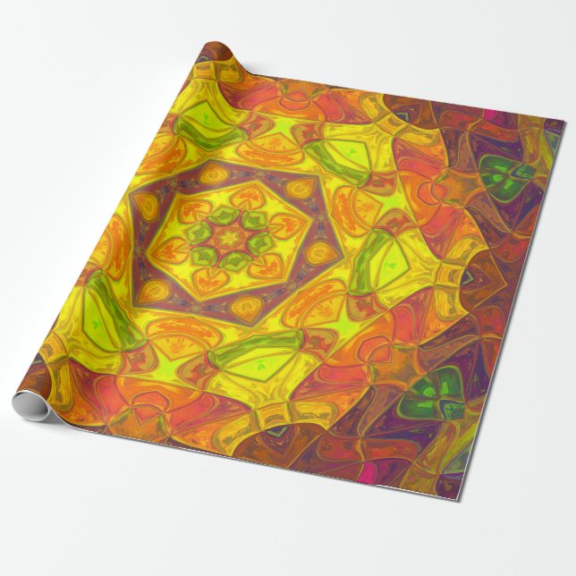 Mosaik Mandala Blume Gelborange und Lila Geschenkpapier (Ungerollt)