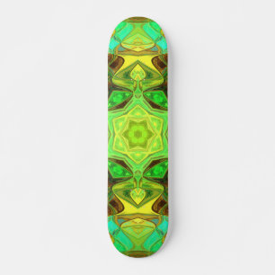 Mosaik Mandala Blume Grün Blau und Gelb Skateboard