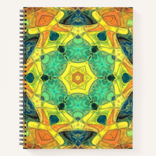 Mosaik Mandala Blume Grün Gelb Blau und Orange Notizbuch