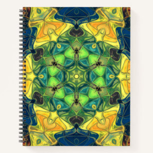 Mosaik Mandala Blume Grün Gelb und Blau Notizbuch