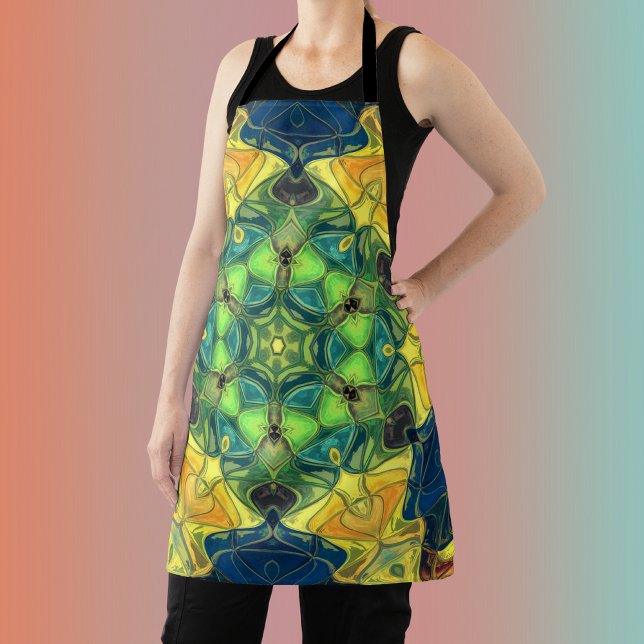 Mosaik Mandala Blume Grün Gelb und Blau Schürze (Von Creator hochgeladen)