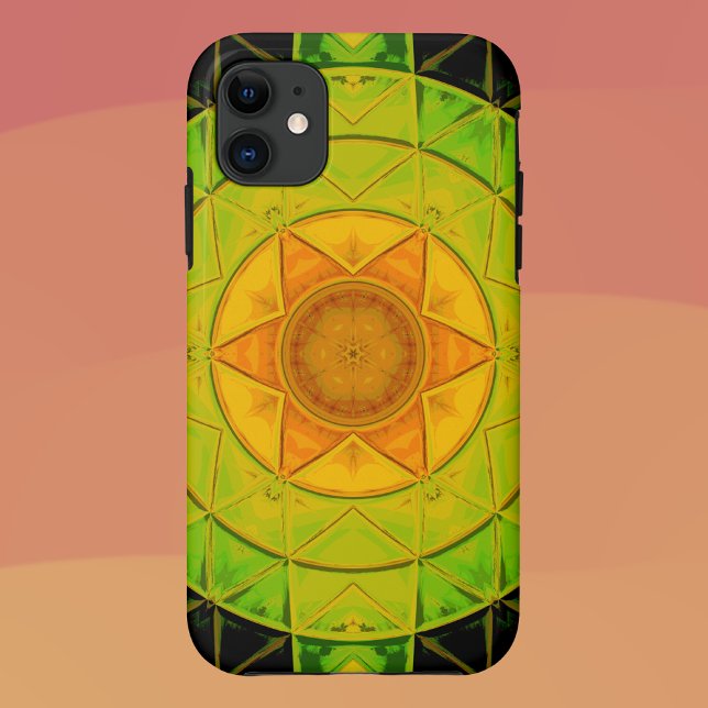 Mosaik Mandala Blume Grün Orange und Schwarz Case-Mate iPhone Hülle (Von Creator hochgeladen)