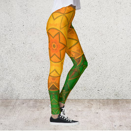Mosaik Mandala Blume Grün und Gelb Leggings