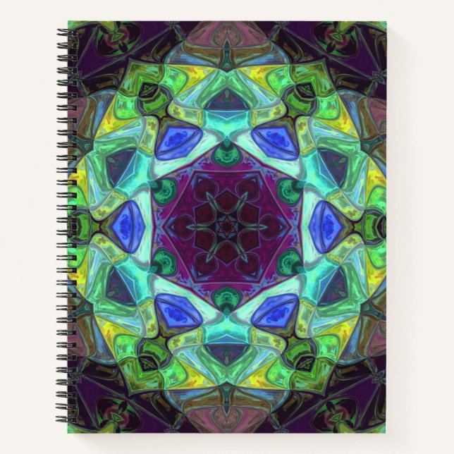 Mosaik Mandala Blume Lila Blau und Grün Notizbuch (Vorderseite)