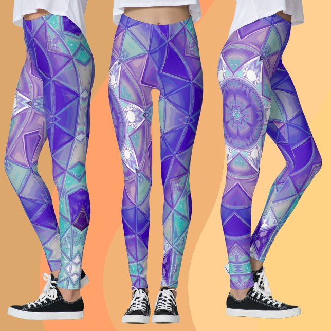 Mosaik Mandala Blume Lila Blau und Weiß Leggings (Von Creator hochgeladen)