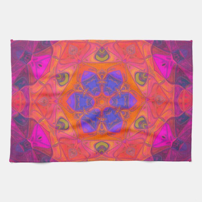 Mosaik Mandala Blume Orange Lila und rosa Geschirrtuch (Horizontal)