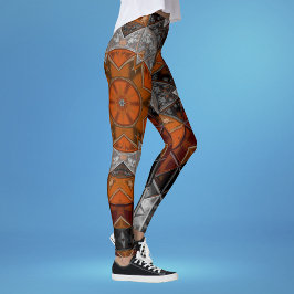 Mosaik Mandala Blume Orange White und Black Leggings