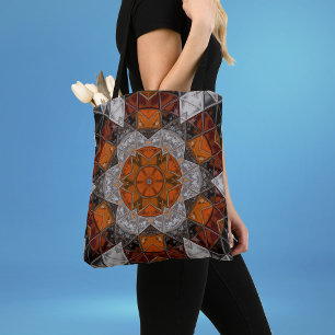 Mosaik Mandala Blume Orange White und Black Tasche