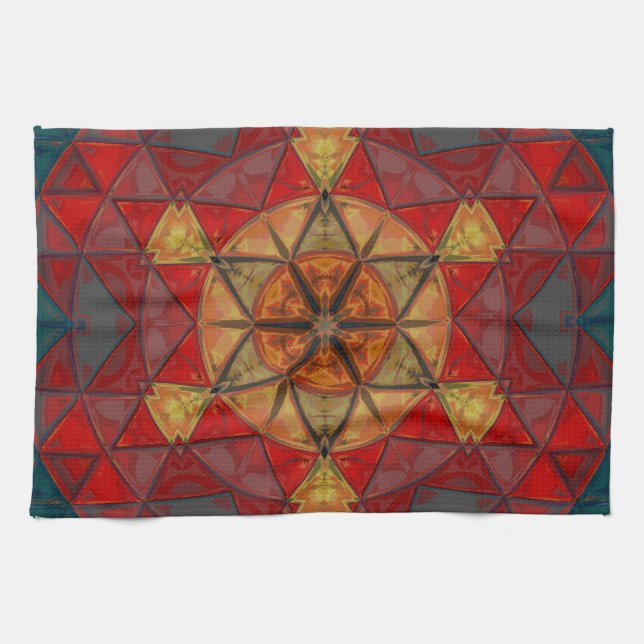 Mosaik Mandala Blume Red Blue und Yellow Geschirrtuch (Horizontal)