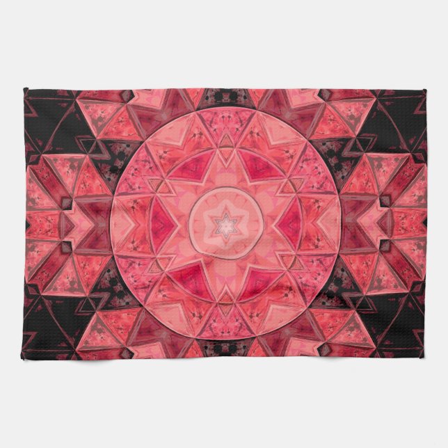 Mosaik Mandala Blume Rosa und Schwarz Geschirrtuch (Horizontal)