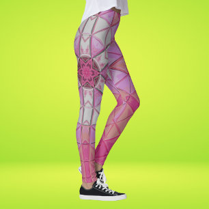 Mosaik Mandala Blume Rosa und Weiß Leggings