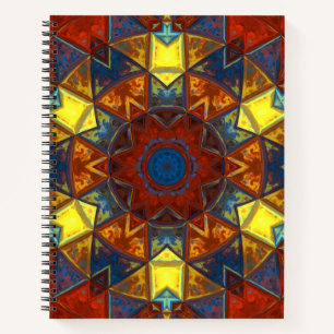 Mosaik Mandala Blume Rot Gelb und Blau Notizbuch