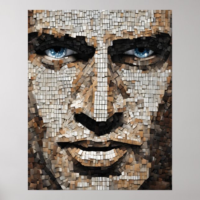 Mosaik Mans Face Blue Eyes Wall Art Poster (Vorne)