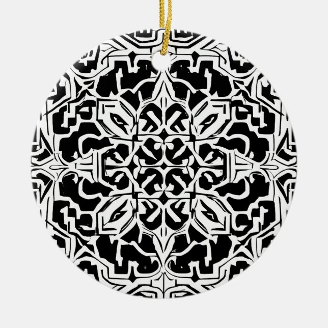 Mosaik-marokkanisches Fliesenmuster in Schwarz/Wei Keramik Ornament (Vorne)