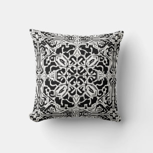 Mosaik-marokkanisches Fliesenmuster in Schwarz/Wei Kissen