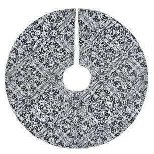 Mosaik-marokkanisches Fliesenmuster in Schwarz/Wei Polyester Weihnachtsbaumdecke