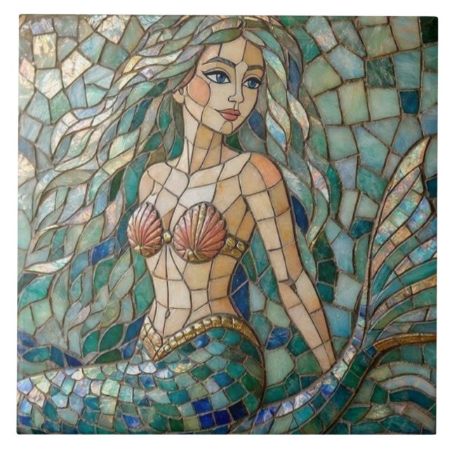 Mosaik Meerjungfrau Fliese (Vorderseite)