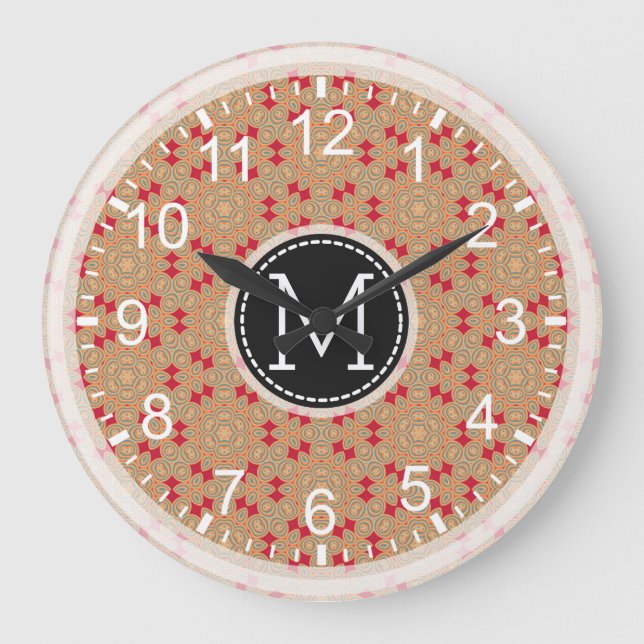 Mosaik Modern Monogram #4 Große Wanduhr (Vorderseite)