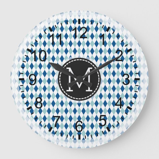 Mosaik Modern Monogram #6 Große Wanduhr (Vorderseite)