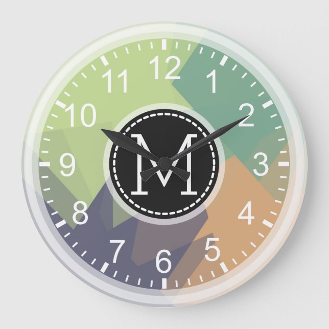 Mosaik Modernes Monogramm Große Wanduhr (Vorderseite)