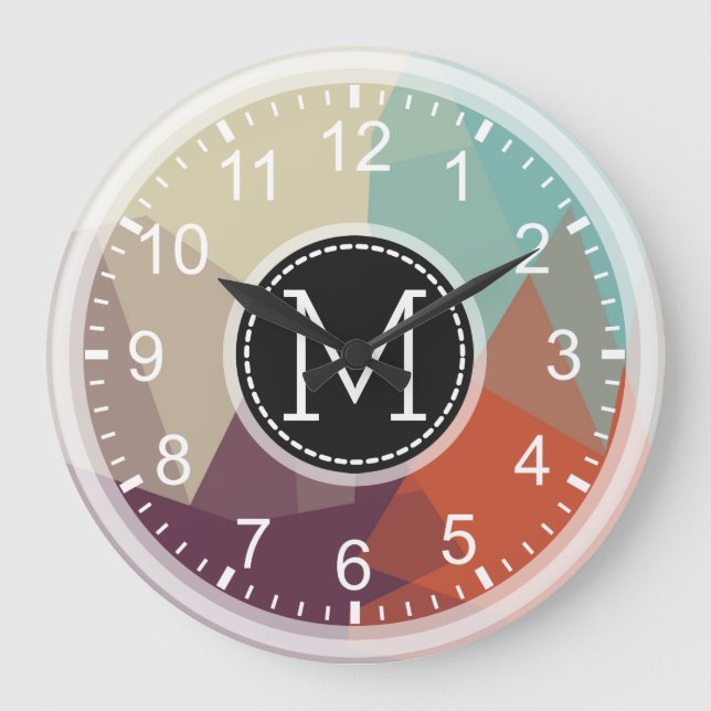Mosaik Modernes Monogramm Große Wanduhr (Vorderseite)