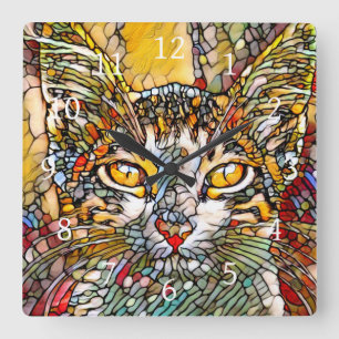 Mosaik Multicolor Cat 697 Quadratische Wanduhr