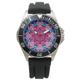 Mosaik Pink Mandala Floral Psychedelic Retro Armbanduhr