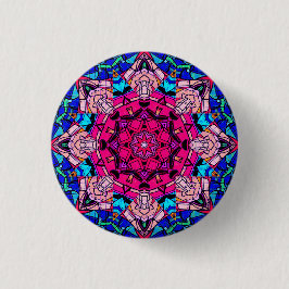 Mosaik Pink Mandala Floral Psychedelic Retro Button