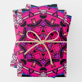 Mosaik Pink Mandala Floral Psychedelic Retro Geschenkpapier Set