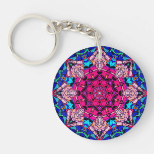 Mosaik Pink Mandala Floral Psychedelic Retro Schlüsselanhänger