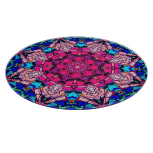 Mosaik Pink Mandala Floral Psychedelic Retro Schneidebrett